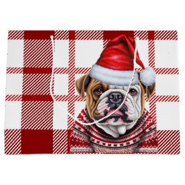 Bolsa De Regalo Grande Festividad del Bulldog Red Plaid