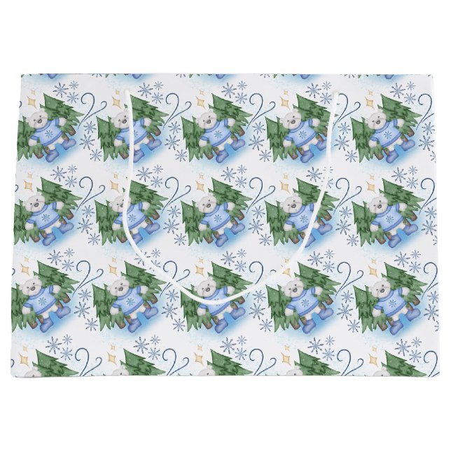 Bolsa De Regalo Grande Festividad en Navidades de osos polares (Anverso)