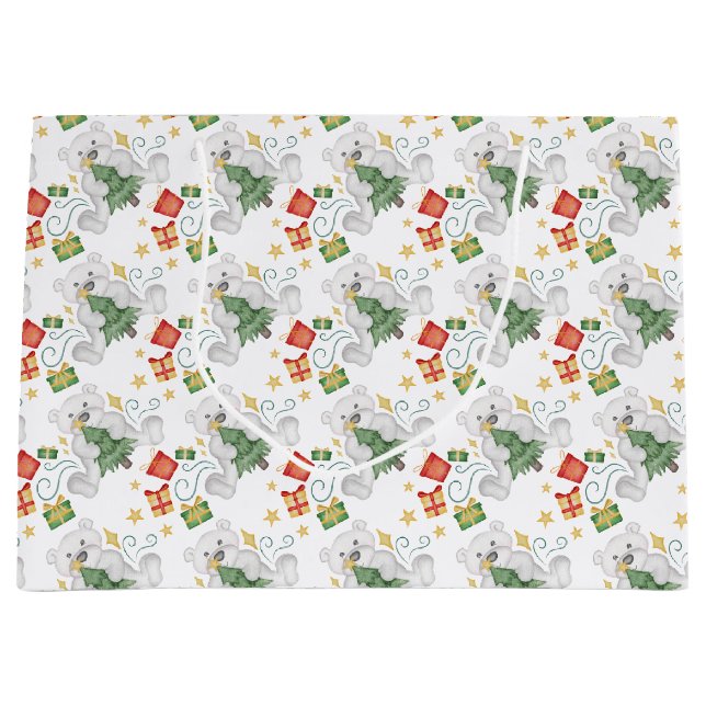 Bolsa De Regalo Grande Festividad en Navidades de osos polares (Anverso)