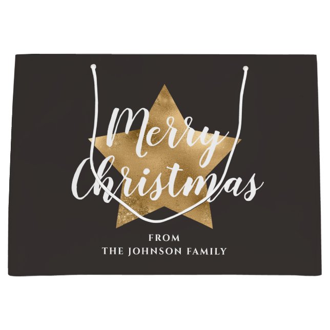 Bolsa De Regalo Grande Festividad Navidades Estrella Marrón de Taupe (Anverso)