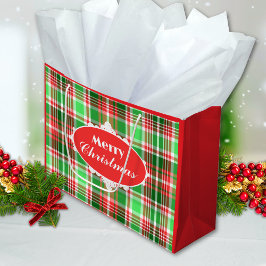 Bolsa De Regalo Grande Festividad personalizado Red Green Plaid Feliz Nav