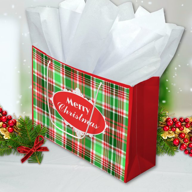 Bolsa De Regalo Grande Festividad personalizado Red Green Plaid Feliz Nav (Subido por el creador)