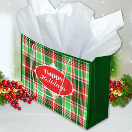 Bolsa De Regalo Grande Festividad personalizado Red Green Plaid Happy Hol