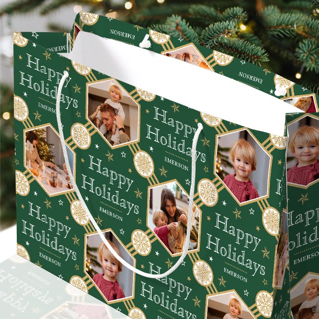 Bolsa De Regalo Grande Festividades Navidades Snowflake Foto Clásico Verd (Subido por el creador)