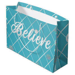 Bolsa De Regalo Grande Festivo Azul y Plateado 'Cree' Feriado