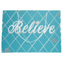 Bolsa De Regalo Grande Festivo Azul y Plateado 'Cree' Vacaciones