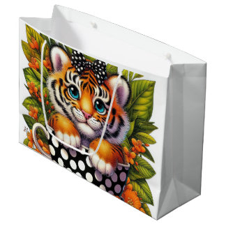 Bolsa De Regalo Grande Fiesta de amantes de tigres en taza de té lindos