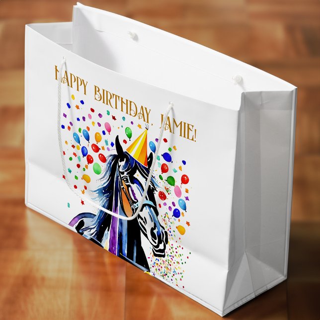 Bolsa De Regalo Grande Fiesta de cumpleaños con temática de caballo diver (Horse themed birthday party funny elegant large gift bag)