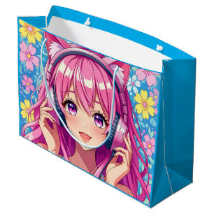 Bolsa De Regalo Grande Fiesta de cumpleaños de chica anime rosa bonita