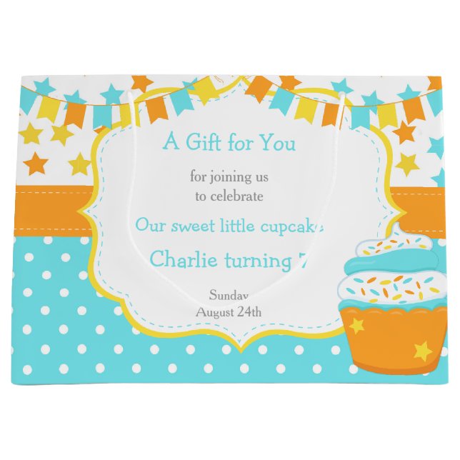 Bolsa De Regalo Grande Fiesta de cumpleaños de Cupakes y Sprinkles (Anverso)
