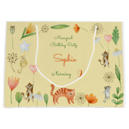 Bolsa De Regalo Grande fiesta de cumpleaños de flores y gatos meowgicos