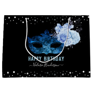 Bolsa De Regalo Grande Fiesta de cumpleaños de la mascarada azul
