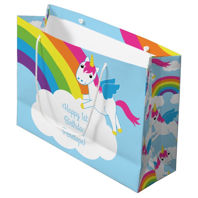 Bolsa De Regalo Grande Fiesta de cumpleaños de niños de Unicorn (Angulo Anverso)