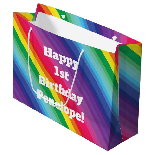 Bolsa De Regalo Grande Fiesta de Cumpleaños del Arcoiris (Angulo Anverso)