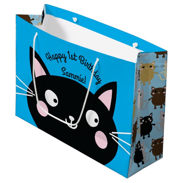 Bolsa De Regalo Grande Fiesta de cumpleaños del gato (Angulo Anverso)