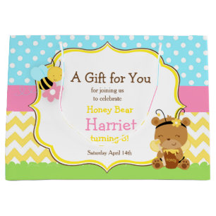 Bolsa De Regalo Grande Fiesta de cumpleaños del oso de miel y la abeja de