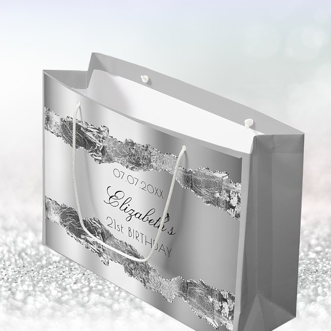 Bolsa De Regalo Grande Fiesta de cumpleaños elegante de nombre plateado (Subido por el creador)