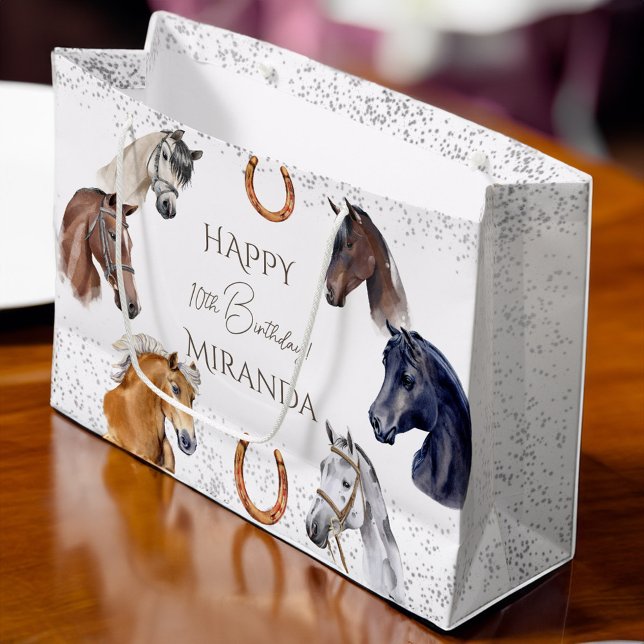Bolsa De Regalo Grande Fiesta de cumpleaños elegante para ecuestres de ca (Horses equestrian elegant birthday party large gift bag)