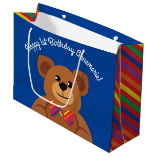 Bolsa De Regalo Grande Fiesta de cumpleaños linda del arco iris del oso