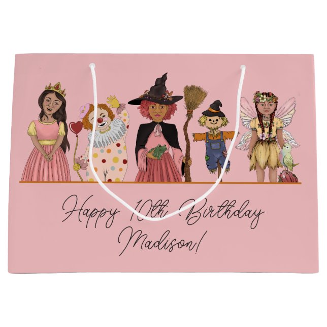 Bolsa De Regalo Grande Fiesta de disfraces de Halloween rosado (Anverso)