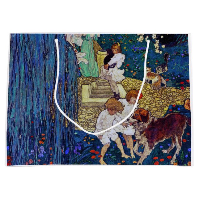 Bolsa De Regalo Grande Fiesta de jardín con perro y gato, Jessie Willcox  (Anverso)