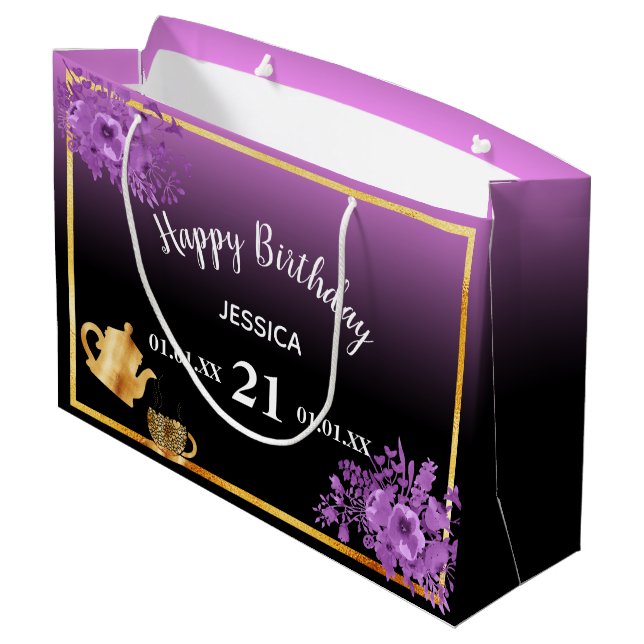 Bolsa De Regalo Grande fiesta de té negro violeta morado de 21 años (Angulo reverso)