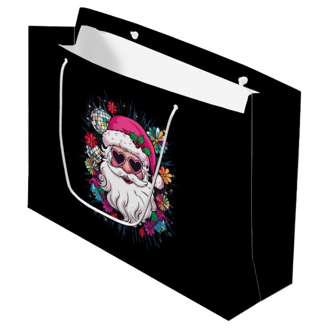 Bolsa De Regalo Grande Fiesta divertida de navidad en disco rosa Santa Na (Angulo Anverso)