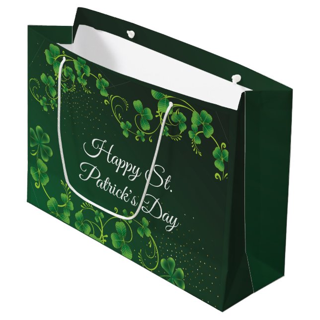 Bolsa De Regalo Grande Fiesta irlandés del Green Shamrock Vine (Angulo Anverso)