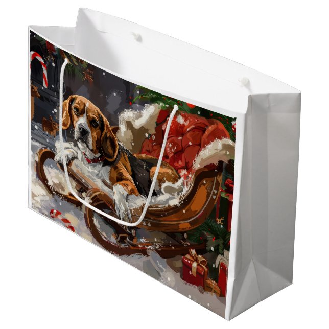 Bolsa De Regalo Grande Fiesta Navideña del Perro Beagle (Angulo Anverso)