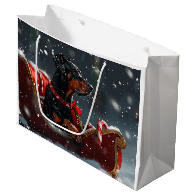 Bolsa De Regalo Grande Fiesta Navideña del Perro Doberman (Angulo Anverso)