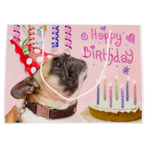 Bolsa De Regalo Grande Fiesta Pug y pastel de cumpleaños