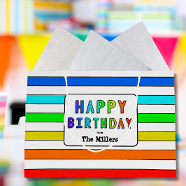Bolsa De Regalo Grande Fila arcoiris personalizada Feliz cumpleaños