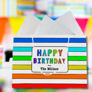 Bolsa De Regalo Grande Fila arcoiris personalizada Feliz cumpleaños