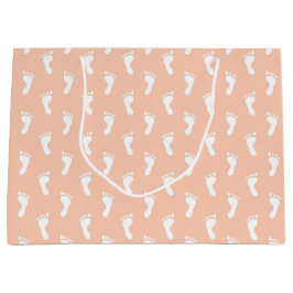 BOLSA DE REGALO GRANDE FILAS NARANJAS PASTEL PEACH DE PIES DE BEBÉ