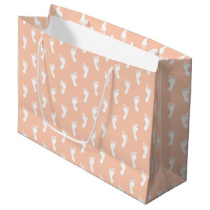 BOLSA DE REGALO GRANDE FILAS NARANJAS PASTEL PEACH DE PIES DE BEBÉ
