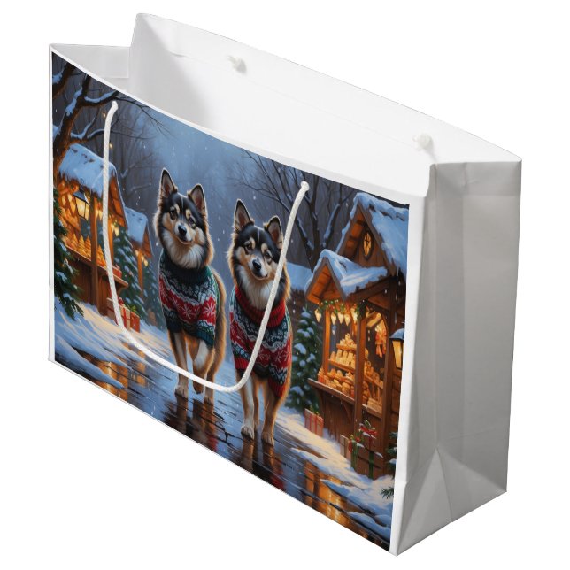 Bolsa De Regalo Grande Finnish Lapphund Dogs Christmas Snow Holiday (Angulo Anverso)