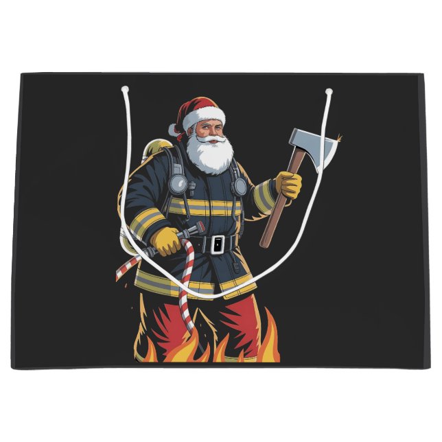 Bolsa De Regalo Grande Firefighter Fire Truck Christmas Tree Santa Xmas   (Anverso)