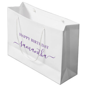 Bolsa De Regalo Grande Firma de nombre de escritura elegante púrpura real