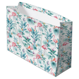 Bolsa De Regalo Grande Flamencos rosados patrón de hojas tropicales