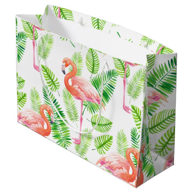 Bolsa De Regalo Grande Flamencos y hojas tropicales (Angulo reverso)