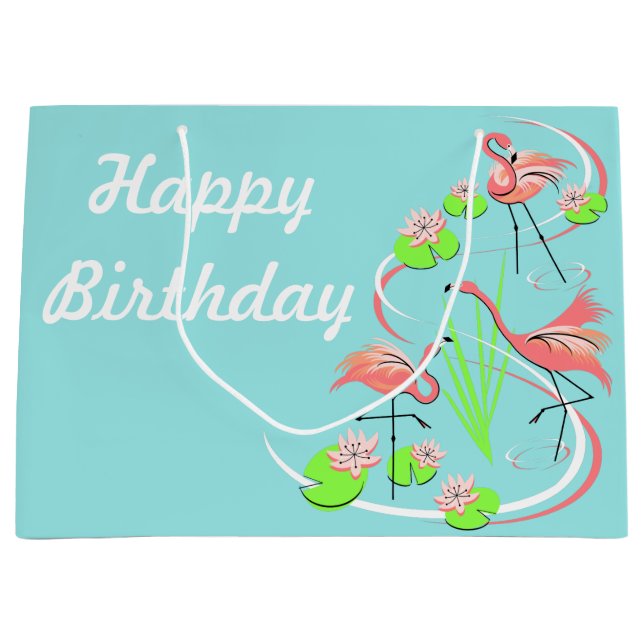 Bolsa De Regalo Grande Flamingo Fandango Trio Feliz cumpleaños grande (Anverso)