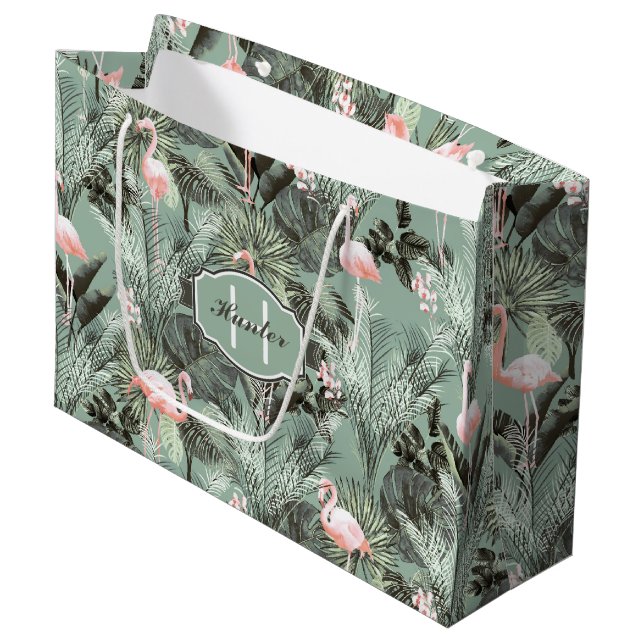 Bolsa De Regalo Grande Flamingo Orquídea Patrón Tropical ID868 (Angulo Anverso)