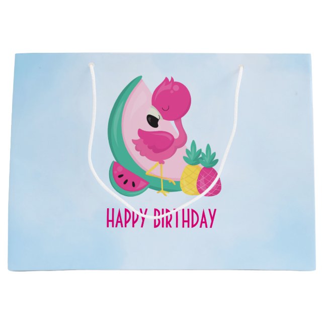 Bolsa De Regalo Grande Flamingo rosa con sandía y piña (Anverso)