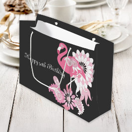 Bolsa De Regalo Grande Flamingo rosa negro moderno personalizado Cumpleañ