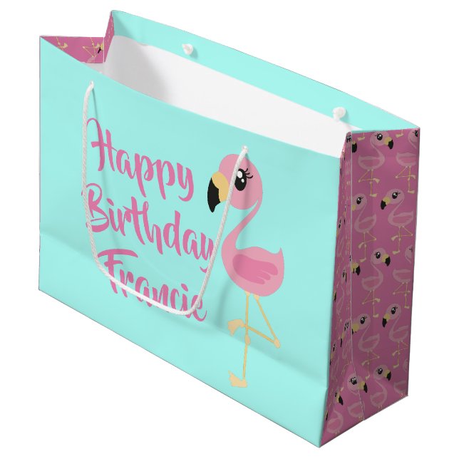 Bolsa De Regalo Grande Flamingo Rosado Tropical Cute Primer Cumpleaños (Angulo Anverso)