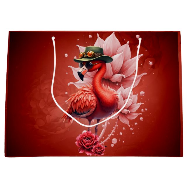Bolsa De Regalo Grande Flamingo Steampunk - Arte digital fantástico (Anverso)