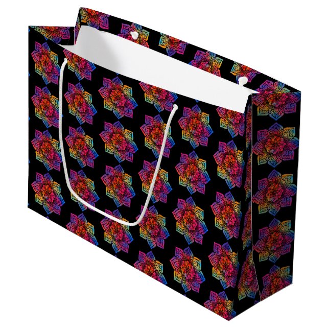 Bolsa De Regalo Grande Flor arco iris Mandala (Angulo Anverso)