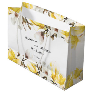 Bolsa De Regalo Grande Flor de acuarela amarilla y magnolia blanca
