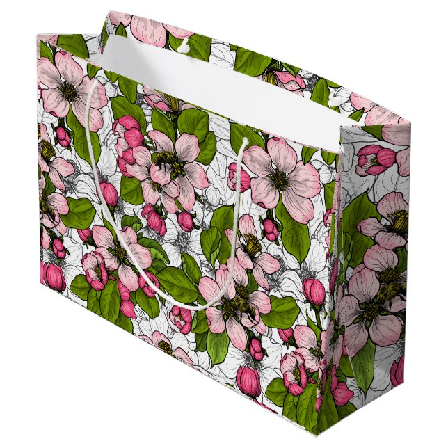 Bolsa De Regalo Grande Flor de Apple en blanco (Angulo reverso)