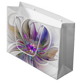 Bolsa De Regalo Grande Flor de arte fractal enérgica y colorida